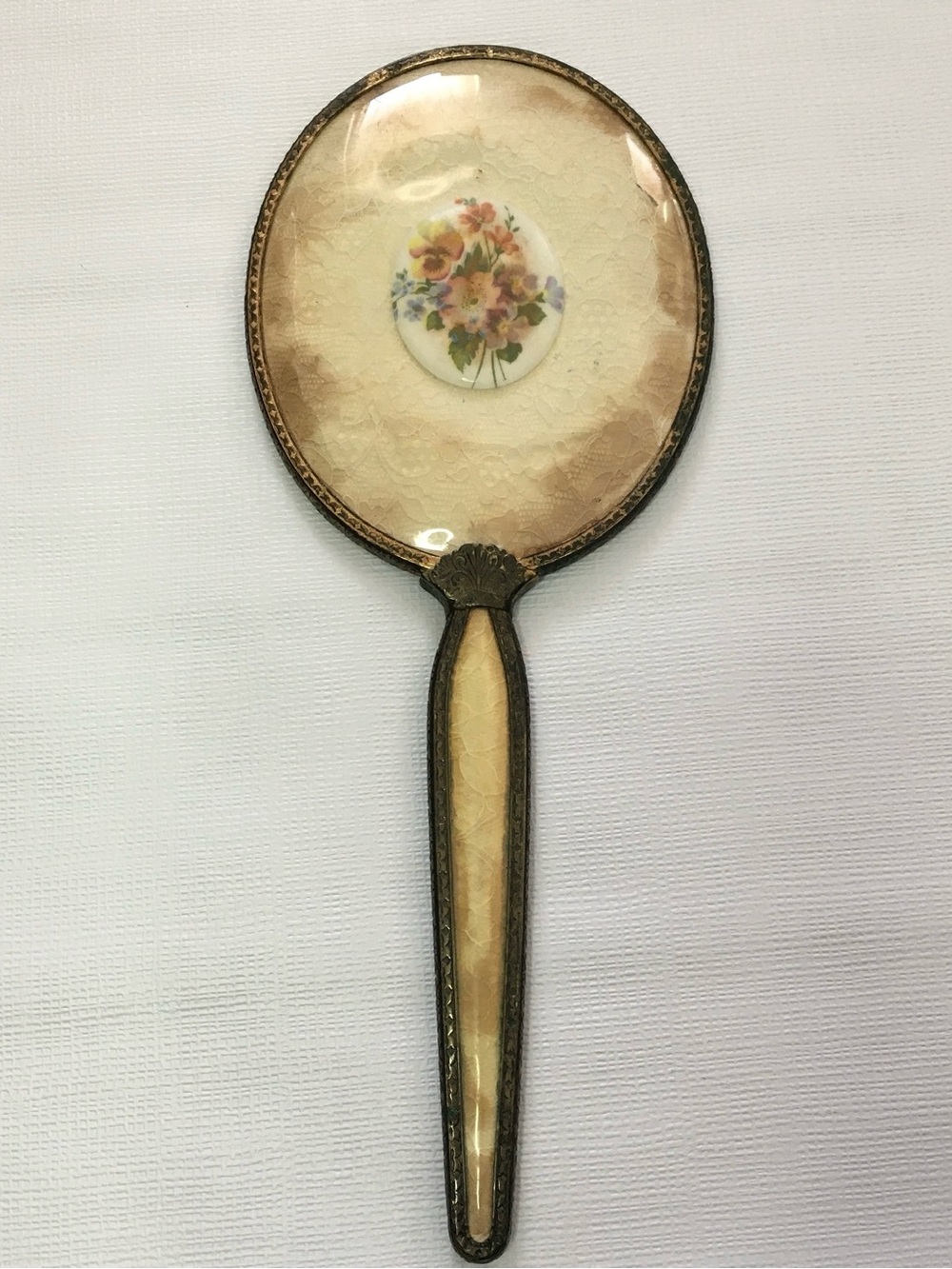 Vintage Regent of London Hand Held Mirror Hand Held Lace Flowers